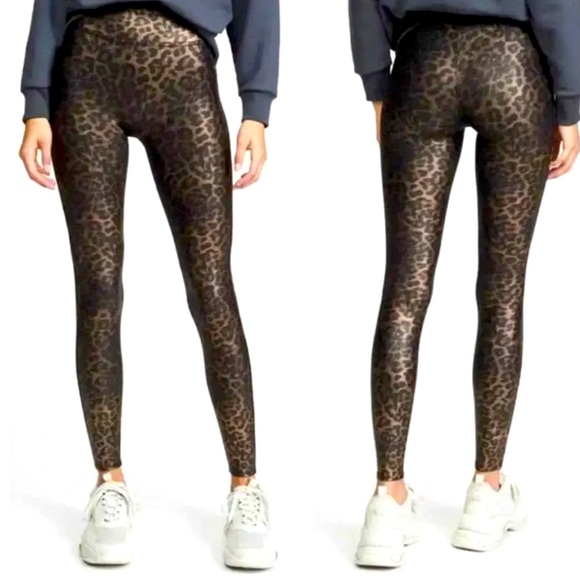 SPANX Pants - NWT SPANX Faux Leather Leopard Leggings Woman Size Medium